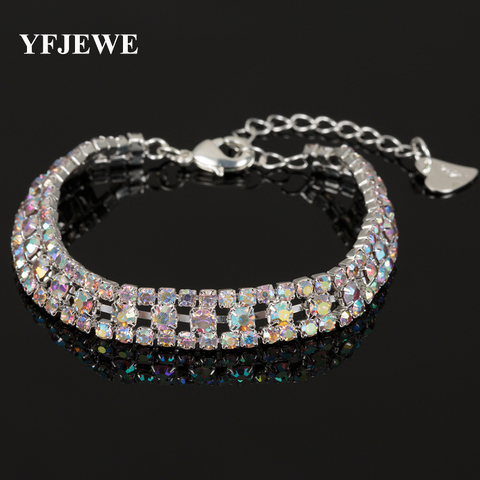 YFJEWE Luxe Plaqué Argent Classique Multicolore Cristal Bracelets Bracelets Bijoux De Fête De Mode Bracelets D'amour pour Les Femmes B129 ► Photo 1/5