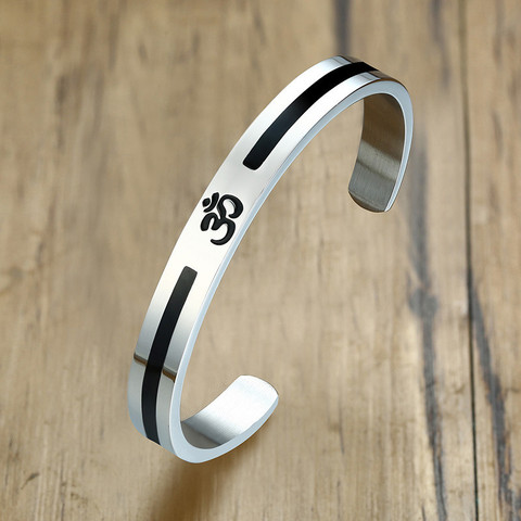 ZORCVENS-Bracelet manchette hindou pour hommes, OM Ohm Aum, bijou religieux en acier inoxydable, semi-ouvert ► Photo 1/6