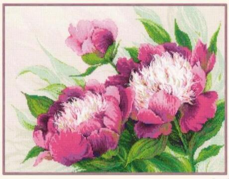 Kit de fleurs de pivoines roses en point de croix, Collection d'or, 100-039 ► Photo 1/1