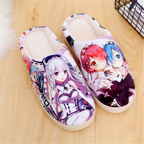 Chaussures en peluche Anime japonais Re Zero kara Hajimeru Isekai Ram Rem Emilia chaussures chaudes pour femmes en peluche antidérapant maison pantoufles d'intérieur ► Photo 1/4