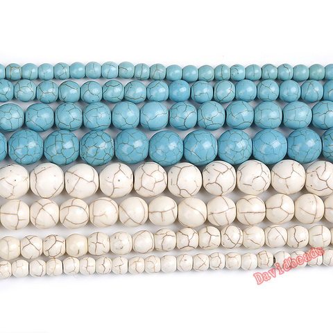 Perles Turquoises rondes naturelles, bleu blanc, 15 pouces, fil 4 6 8 10 12 MM, taille au choix, pour la fabrication de bijoux, bricolage, livraison gratuite ► Photo 1/4