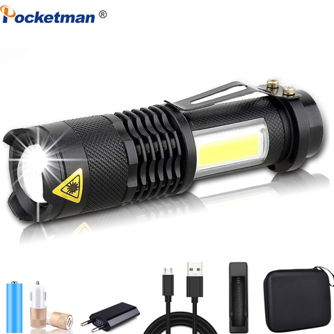 Lampe de poche Portable étanche à lumière LED Q5 COB, 3800lm, Zoom, stylo, utilisation de piles AA 14500 ► Photo 1/6