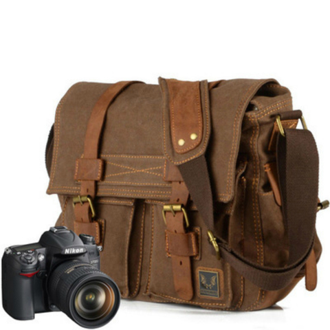 Sac de Cowboy de luxe en cuir véritable pour appareil photo, sacs à bandoulière étanches en toile, sacoche pour caméra DSLR ► Photo 1/6