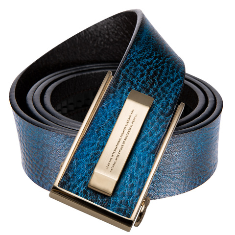 Salut-Tie hommes or boucle ceinture en cuir bleu pour Jeans mode mariage peau de vache en cuir véritable sangle automatique boucle Cool ceintures ► Photo 1/6