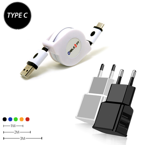 Câble rétractable USB type-c, 2/3m, pour recharge de téléphone, compatible avec samsung A50 S10 S9 S10E Huawei p20 p30 mate20 mate10 oneplus 7 pro ► Photo 1/6