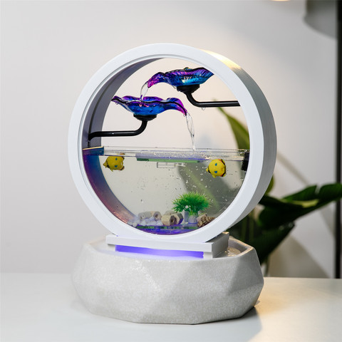 Fontaine à eau de Table créative, petit Aquarium rond en verre blanc, décoration d'intérieur de bureau, Kit cascade ► Photo 1/6