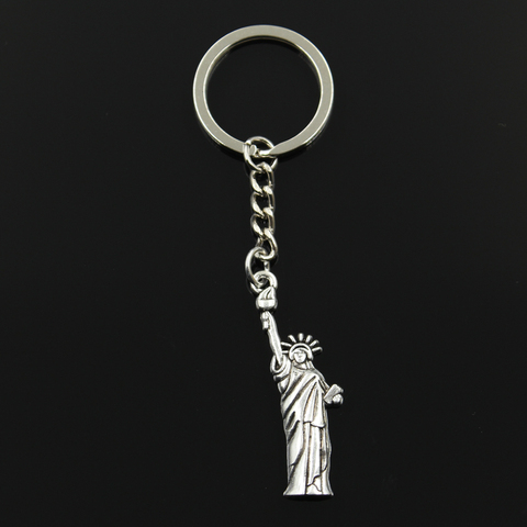 Porte-clés en métal 30mm, bijoux antiques, pendentif couleur Bronze argent, Statue de Liberty New York, 49x14mm ► Photo 1/5