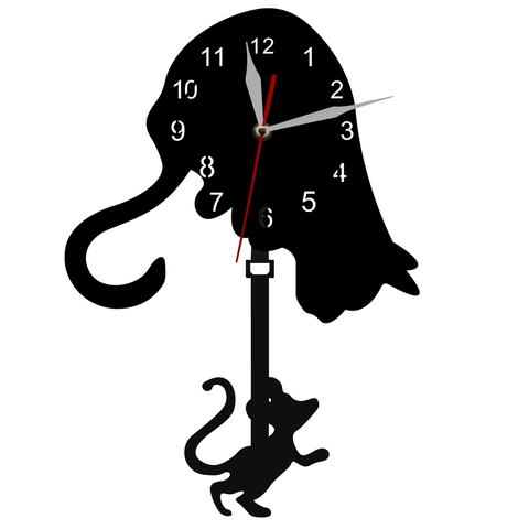 Chat et souris balancier pendule horloge murale Curiouse chat souris montre horloge moderne décor à la maison ► Photo 1/6