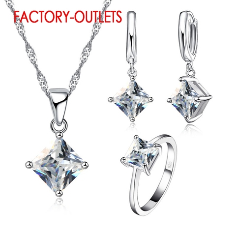 Ensemble de bijoux en argent Sterling 925, à la mode, colliers en cristal carrés classiques, 4 griffes, boucles d'oreilles, anniversaire de fiançailles pour femmes et filles ► Photo 1/4