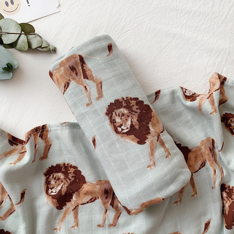 Couvertures de nouveau-né mousseline deux couches en bambou et coton Camel, lion, éléphant, motif animal, attache kangourou pour bébé ► Photo 1/4