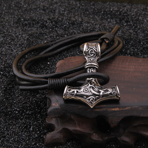 Pendentif en acier inoxydable Viking thor marteau fait à la main, Bracelet en cuir véritable pour hommes, cadeau ► Photo 1/5
