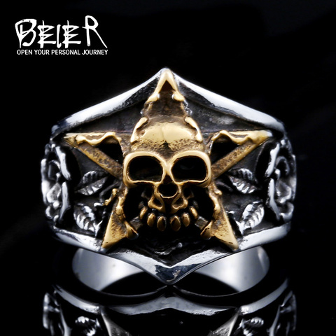 Beier – bague en acier inoxydable 316L pour hommes, bijoux gothiques, nouveau design, étoile, crâne, à la mode, LLBR8-425R ► Photo 1/5