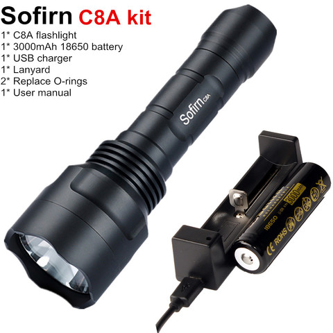 Sofirn lampe torche haute puissance avec chargeur de batterie, Kit tactique C8A, lampe de poche LED et 18650 Cree XPL2, 1750lm ► Photo 1/6