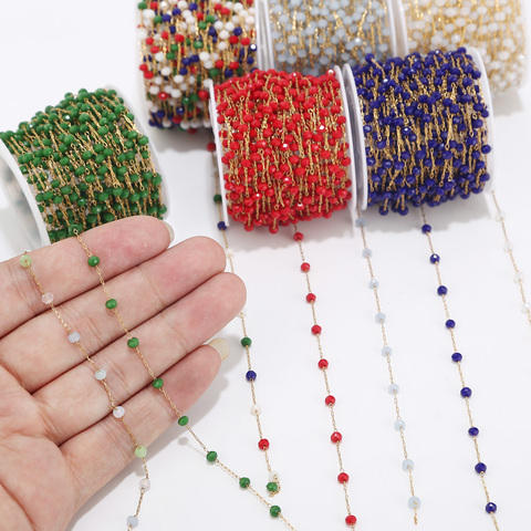 1 mètre fait à la main 3.5mm boulier perles de verre chaînes dorées pour colliers Bracelets cheville faisant des découvertes de bijoux à bricoler soi-même ► Photo 1/4