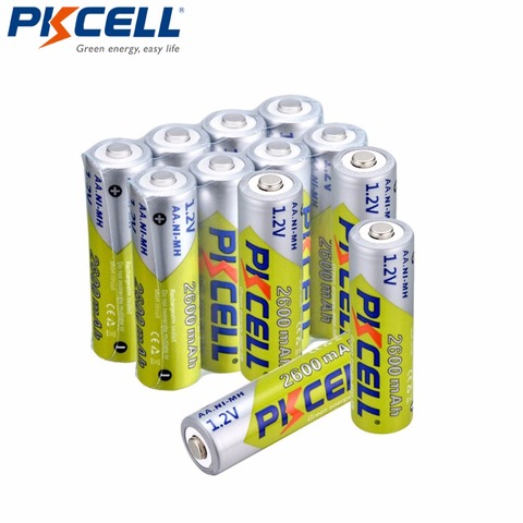 Pkcell – batterie Rechargeable 2600mAh AA Ni-Mh, 1.2V NiMh, avec Cycle 1000 pour lampe de poche LED, 12 pièces/lot ► Photo 1/5