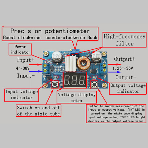 Module abaisseur réglable 5A DC-DC avec un voltmètre ► Photo 1/6