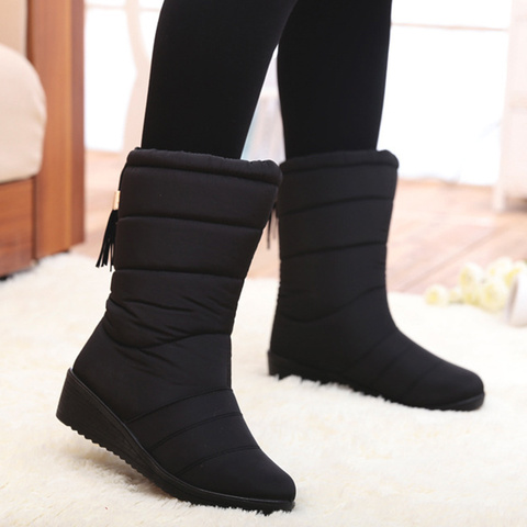 Bottes à pampilles pour femmes, chaussures de neige en duvet, mi-mollet, chaudes, tendance, grande taille 44 ► Photo 1/6