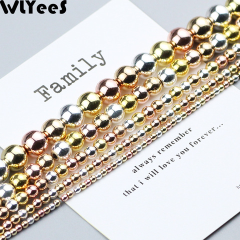 WLYeeS – perles rondes en pierre naturelle, argent, Rose, or, hématite, plaqué, pour bijoux, Bracelet, accessoires de bricolage ► Photo 1/6