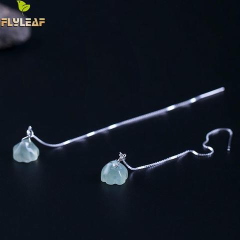 Flyleaf – boucles d'oreilles longues en argent Sterling 100% pour femmes, bijoux fins de haute qualité, Vintage, pierre naturelle, Lotus Jade, 925 ► Photo 1/6