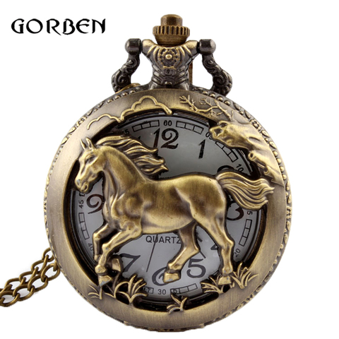 Antique Bronze Orologio Taschino cheval creux Quartz montre de poche collier chaîne pendentif femmes hommes montres cadeaux ► Photo 1/6