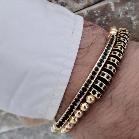 2 pièces/lot de luxe Micro pavé CZ couronne Tube Bracelets ensembles pour hommes femmes Brading Bracelet perlé homme bijoux Valentine cadeau ► Photo 1/6