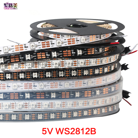 Bande lumineuse led intelligente, 1m/5m, WS2812B, PCB noir/blanc, 30/60/144 diodes/m pixels WS2811IC indépendamment adressable IP30/IP65/IP67 DC5V ► Photo 1/6