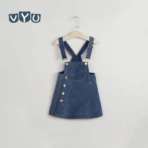 VYU D'été Nouveau Style Japonais Fille Sangle Robe Bébé Belle Mignon Denim Enfants Filles Robe Salopette Enfant En Bas Âge Infantile Jeans Robe ► Photo 1/6