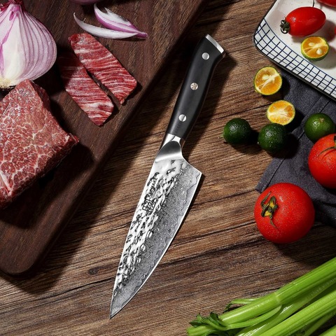 Sunnecko – couteau de Chef japonais damas avec marteau de 6.5 pouces, lame tranchante de rasoir en acier à noyau AUS-10, manche G10 ► Photo 1/6