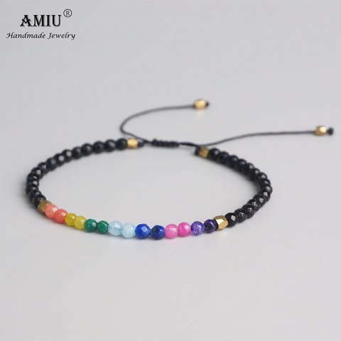 AMIU – Bracelet Chakra porte-bonheur en pierre naturelle, 7 couleurs, Simple, perles réglables, cristal naturel, Bracelets de prière bohème ► Photo 1/4