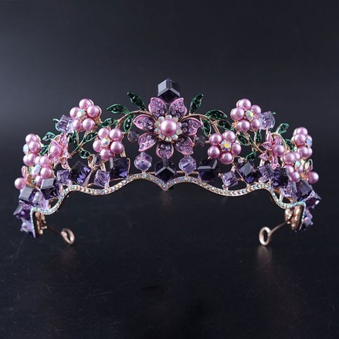 Couronne de mariée avec des strass de luxe, diadème avec des perles de cristal violet, Baroque, diadème pour bandeau de mariée, accessoires de mariage pour cheveux ► Photo 1/6