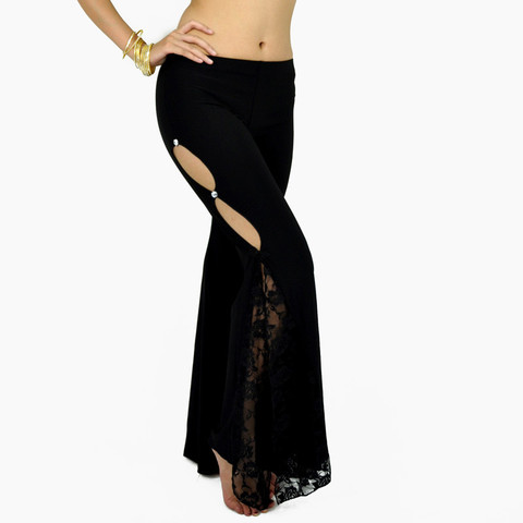 Pantalon de danse du ventre pour femmes, dentelle fendue sur le côté, en coton, vêtement professionnel évasé ► Photo 1/6
