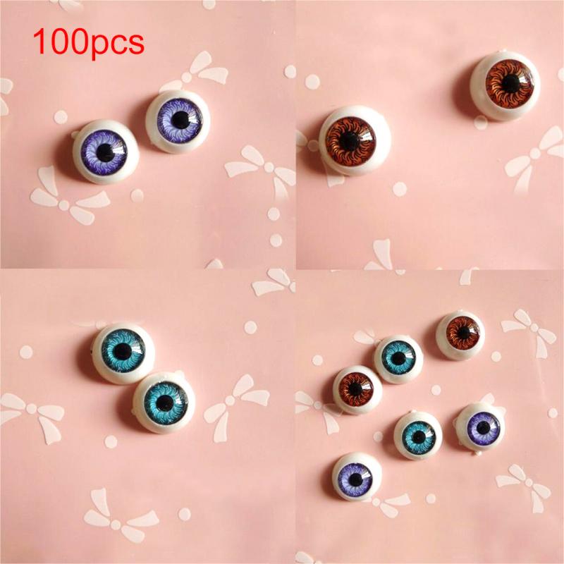 100 yeux de poupée demi-rond en acrylique, 12mm, pour bricolage, artisanat, mélange de couleurs, en plastique, pièces de jouets ► Photo 1/4