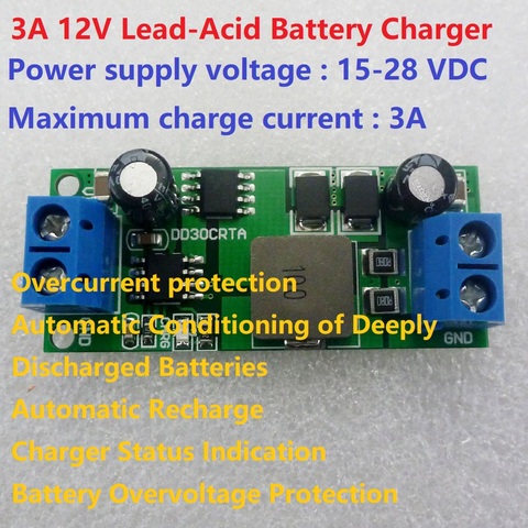Chargeur de batterie au plomb 3a 12V, entrée 15-28V, surcharge 14.8V, flotteur 13.55V, pour voiture UPS, recharge d'énergie solaire ► Photo 1/6