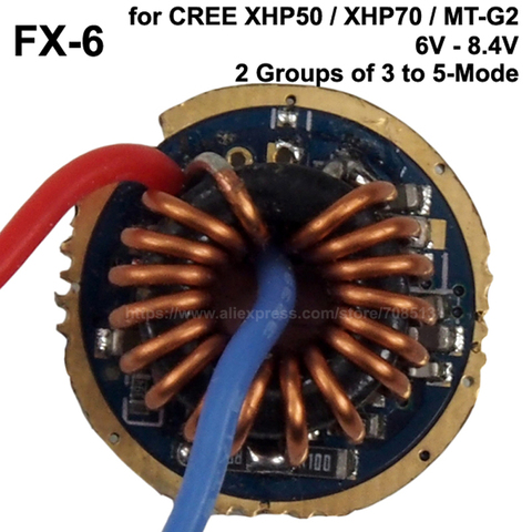 Nouveau FX6 22mm 6V - 8.4V 5A 2 groupes de Circuit imprimé pilote 3 à 5 modes pour Cree XHP50 / XHP70 / MT-G2 (1 pc) ► Photo 1/3