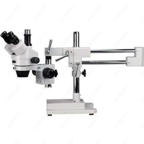 Microscope stéréo trinoculaire-AmScope fournit 3.5X-90X Microscope Zoom stéréo trinoculaire avec support de flèche à Double bras ► Photo 1/6