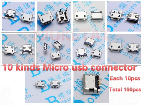 Lot de 10 connecteurs Micro USB 5 broches, 100 pièces par lot, 10 types de prises jack, pour samsung, Lenovo, Huawei, ZTE, HTC ► Photo 1/1