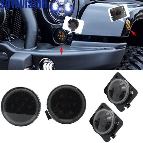 Feu latéral de stationnement DRL pour Jeep Wrangler, accessoires pour Jeep JK, clignotant de garde-boue avant fumé Halo ► Photo 1/6