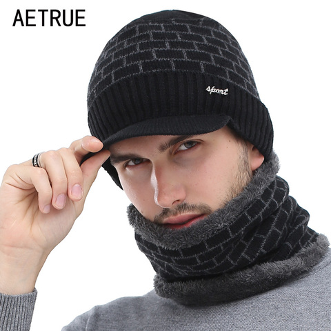 AETRUE hiver chapeau Skullies bonnets hommes femmes tricoté chapeau écharpe hiver casquettes masque cagoule Bonnet casquette laine fourrure bonnets chapeaux 2022 ► Photo 1/6