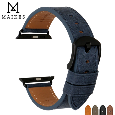 MAIKES – bracelet en cuir pour montre Apple Watch, haute qualité, 42mm 38mm / 44mm 40mm, série 4/3/2/1, tous les modèles iWatch ► Photo 1/6