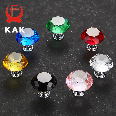 KAK – poignées de meuble en verre cristal, 5 pièces, 30mm, en forme de diamant, pour placard, tiroir, cuisine ► Photo 1/6