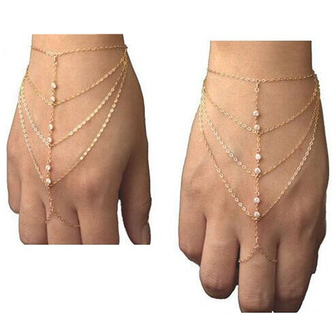 Bracelet de doigt en cristal multicouche pour femmes, bijoux de couleur or et strass, cadeau de fête, vente en gros ► Photo 1/3