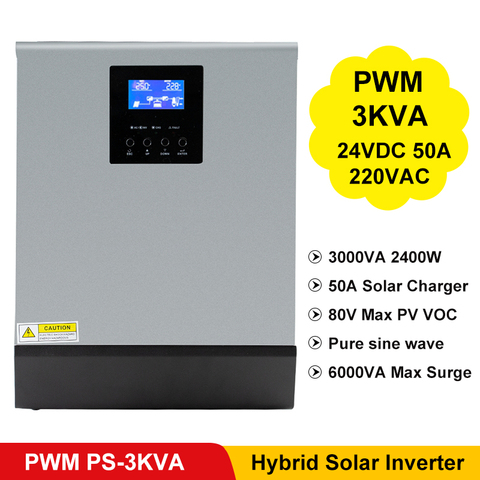 3000VA 2400W onduleur à onde sinusoïdale Pure PWM contrôleur de Charge solaire intégré 24VDC entrée 220VAC sortie onduleur hybride PS-3K ► Photo 1/6