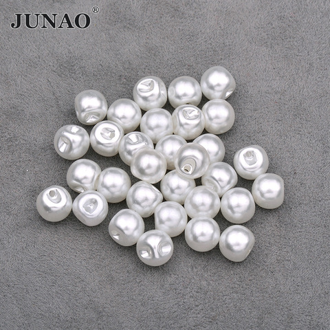 JUNAO 8 10 12 mm couture blanc perle boutons ronde strass Applique Scrapbooking boutons pour couture vêtements décoration ► Photo 1/4