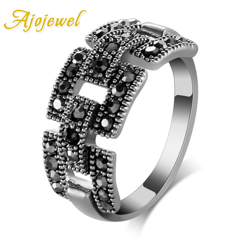 Ajojewel bijou bague à maillons pour femmes, bijou CZ, style rétro, noir, Vintage, taille 7,8,9 ► Photo 1/6