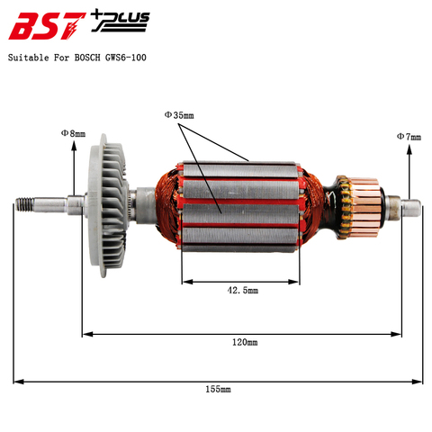 Rotor/Armature adapté à la meuleuse d'angle BOSCH GWS6-100 AC220V-240V ► Photo 1/4