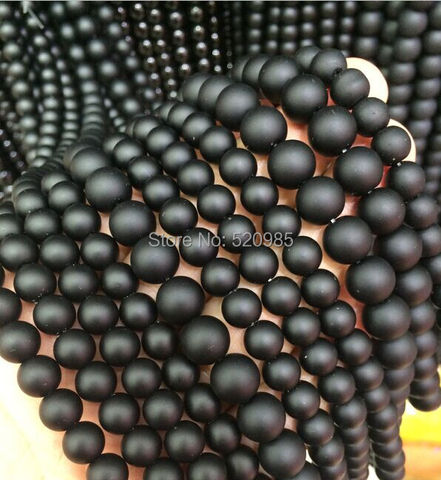 Bonne qualité, 5A! Agata Onyx Agata, perles naturelles rondes noires, mates, 16 pouces/brin, taille au choix 4, 6, 8, 10, 12 et 14 MM, No.BOB01 ► Photo 1/4