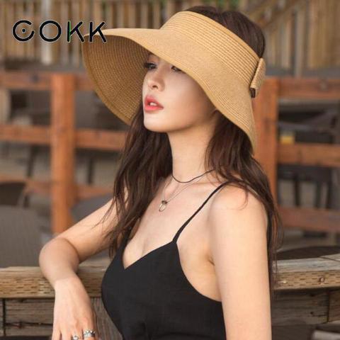 COKK-Chapeau de plage pliable pour femmes | Flambant neuf, visière de printemps été, Chapeau de plage à Large bord, Chapeau de paille, vente en gros ► Photo 1/6