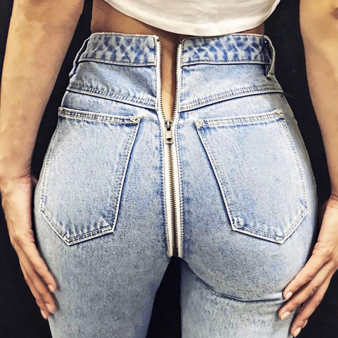 Jean Denim bleu clair pour femme, pantalon Sexy à fermeture éclair au dos, taille haute, slim crayon, Streetwear, automne-hiver, collection 2022 ► Photo 1/6