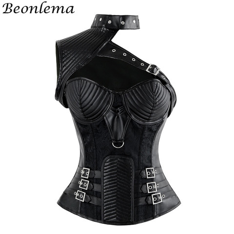 Steampunk – Corset gothique en cuir PU, vêtements Sexy, Punk, noir, violet, Vintage, Corsage, XXL ► Photo 1/6