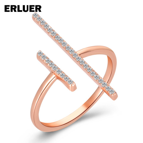 ERLUER – Bague de mariage en zircon pour femmes et filles, bijoux ajustable, à la mode, couleur or rose, cristal, cz ► Photo 1/6